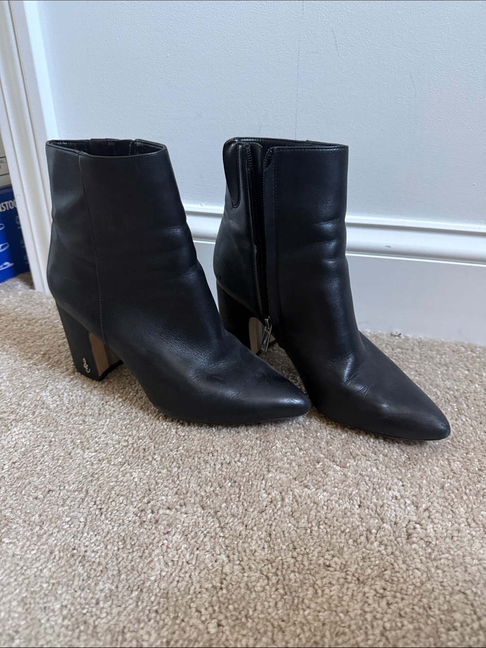 Sam Edelman Black Pointed Toe Leather Ankle Booties